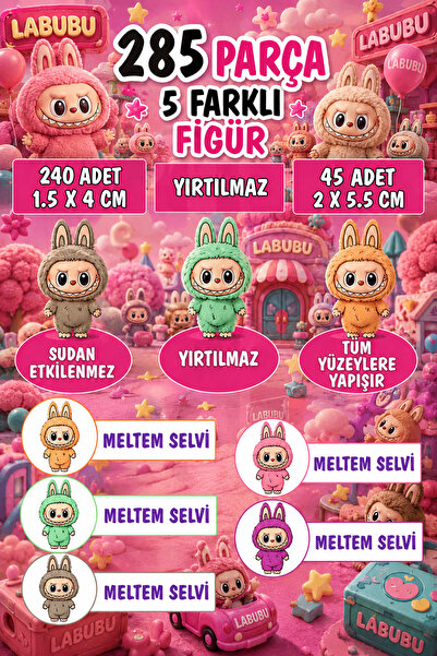Kt Grup Okul Kalem Defter Etiketi Labubu Temalı İsimli Etiket 5 Figür 285 Adet