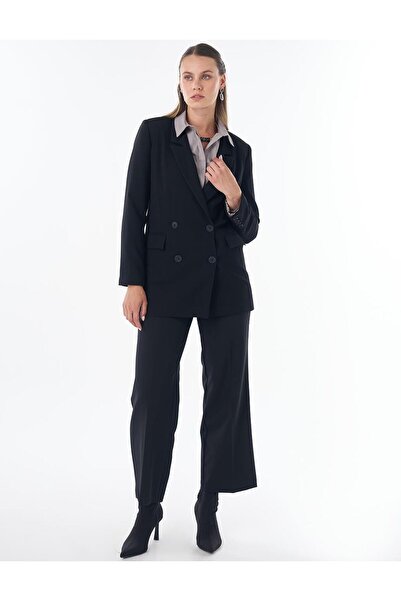 Kayra Flap Pocket Crepe Blazer Jacket Black