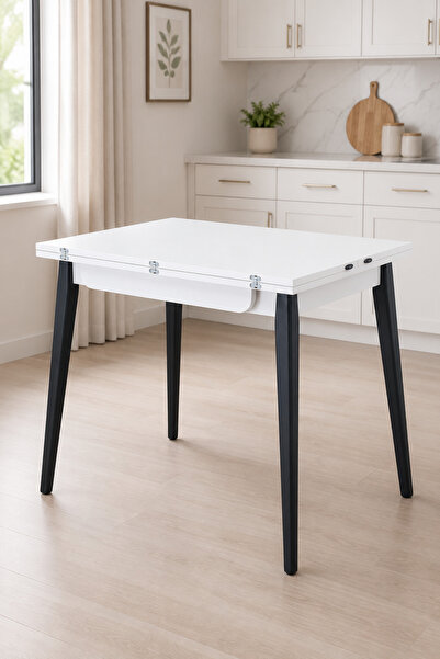 VİLİNZE Avanos Ahşap Ayaklı Katlanır Kanatlı Mdf Mutfak Masası - 60x90+60 (90...