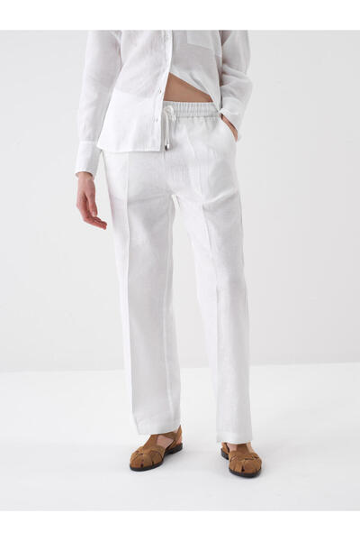 Xint Kadın Beyaz %100 Keten Oversize Pantolon