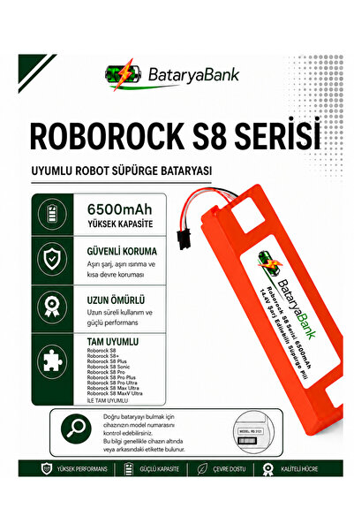 BataryaBank Roborock S8 Serisi Uyumlu Robot Süpürge Bataryası 14.4V 6500mAh L...