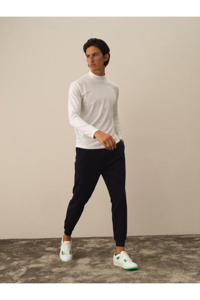 Xint Erkek Ekru Slim Fit Yarım Balıkçı Modal Uzun Kol Tişört
