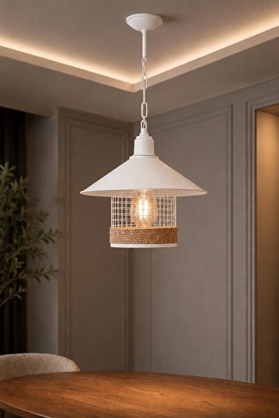 avizade Şapkalı Modern Halatlı Beyaz Tekli Sarkıt-salon-mutfak-balkon-çocuk O...