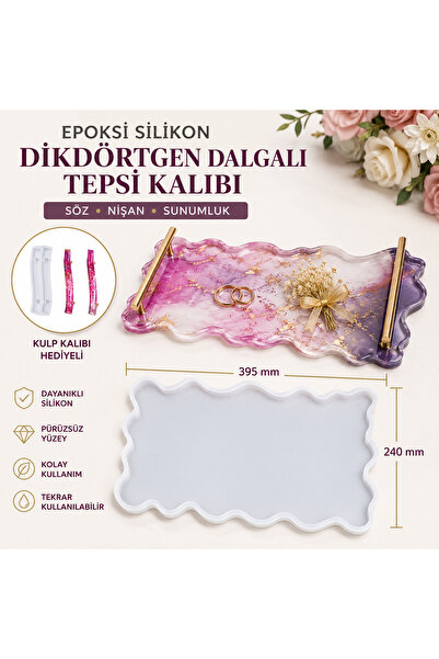 Şenhomee Epoksi Silikon tepsi kalıbı dikdörtgen dalgalı söz nişan tepsisi sun...