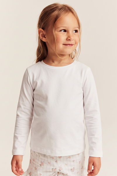 Lilabio White Cotton Girls' Long Sleeve T-Shirt