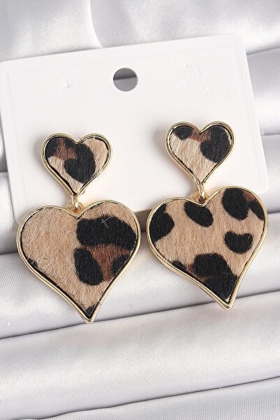Inure Jewelry Brass Gold Color Dangle Leopard Heart Model Women's Earrings