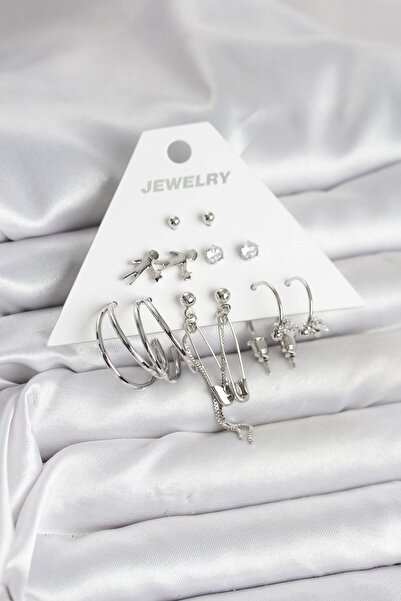 Inure Jewelry طقم أقراط نسائية مكون من 6 قطع بلون نحاسي فضي