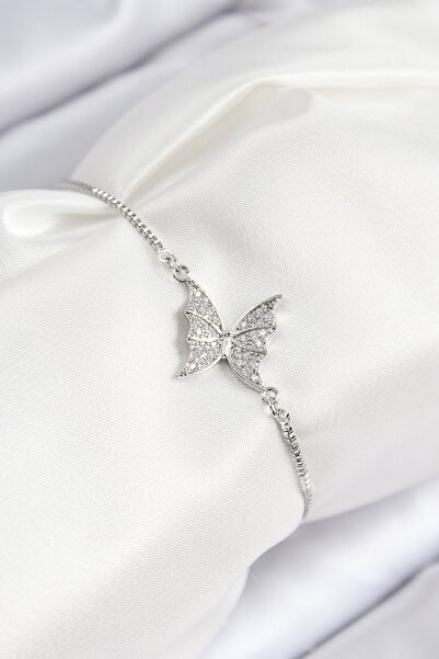 Inure Jewelry سوار نسائي من النحاس والزركون على شكل فراشة باللون الفضي