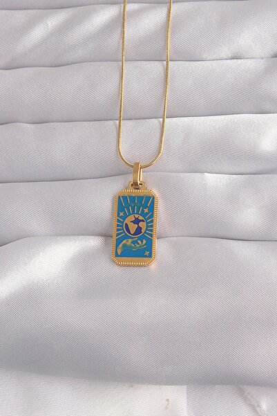 Inure Jewelry 316L الصلب الذهب اللون الأزرق المينا اليد الشكل التارو قلادة