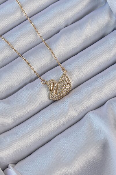 Inure Jewelry 316L سلسلة الصلب الذهب اللون الزركون حجر البجعة قلادة