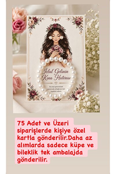 Lalim Aksesuar 10 Set inci Küpe Bileklik Kişiye Özel kart Kına Hatırası - Niş...