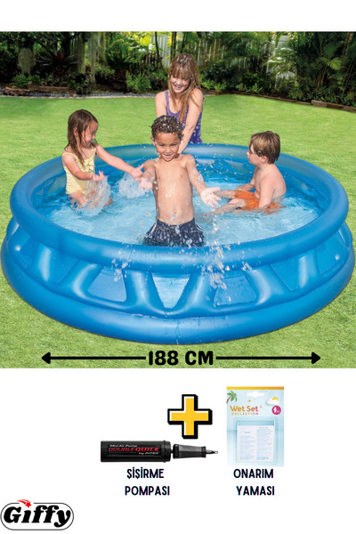 giffy Kolezyum Desenli Şişme Çocuk Havuzu 188x46 cm Büyük Boy Bahçe ve Yaz Ha...