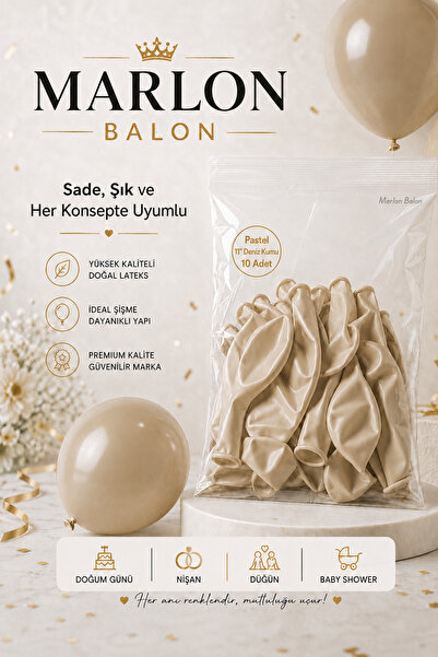 Marlon Balon Pastel Deniz Kumu Lateks Balon 11 İnç 10 Adet Doğum Günü Nişan D...