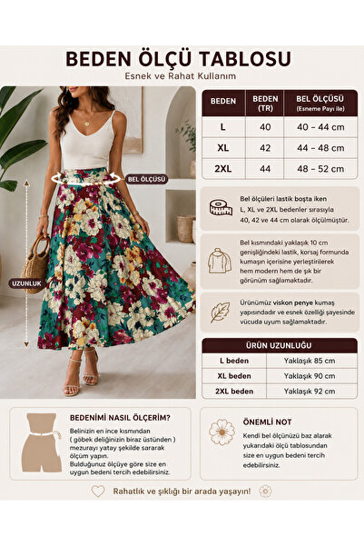 STYLENEST Çiçek Desenli Maxi Etek – Yüksek Bel Akışkan Yazlık Kadın Etek