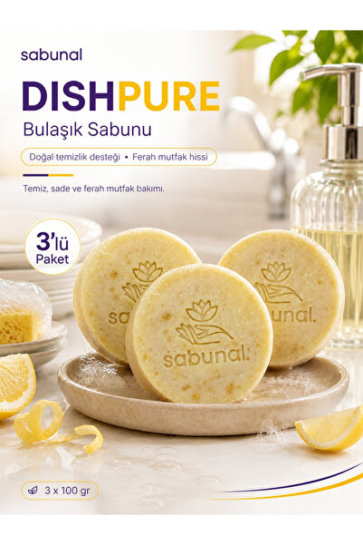 sabunal DISHPURE Bulaşık Sabunu 3 Adet - Doğa Dostu Elde Yıkama İçin Katı Doğ...