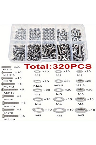 Choice 320PCS Combination Sets of Lock Nuts and Bolts, Flat Washers and Sprin...
