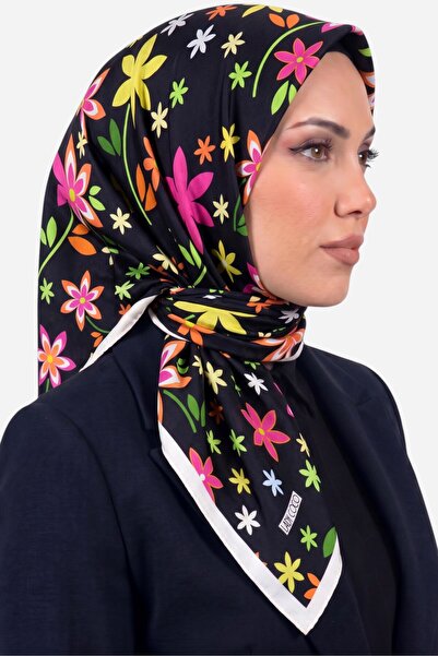 hadiora Women's Black and White Floral Patterned Organic Cotton Soft Scarf