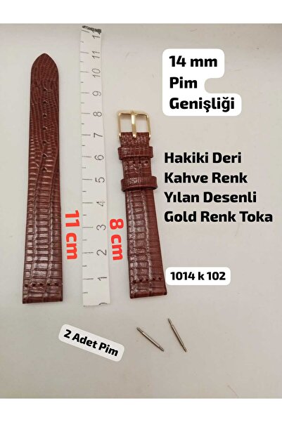 Brality 14 mm Uyumlu Kol Saati Kordonu , HAKİKİ DERİ Kahve Renk Yılan Desenli...