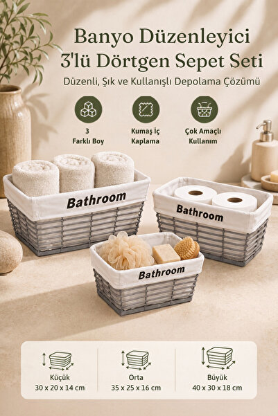 KHAKMA 3-Piece Rectangular Bathroom Organizer Basket Set – Multi-Purpose Orga...