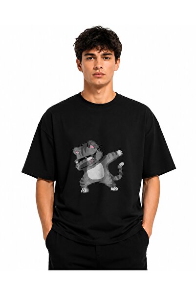 Inscriptie Unisex Βαμβακερό T-shirt Υψηλής Ποιότητας  "Γάτα που κάνει dab "
