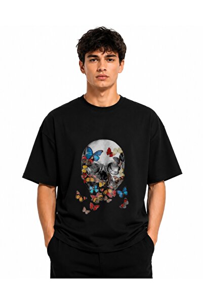 Inscriptie Unisex Βαμβακερό T-Shirt Υψηλής Ποιότητας "Κρανίο και πεταλούδα "