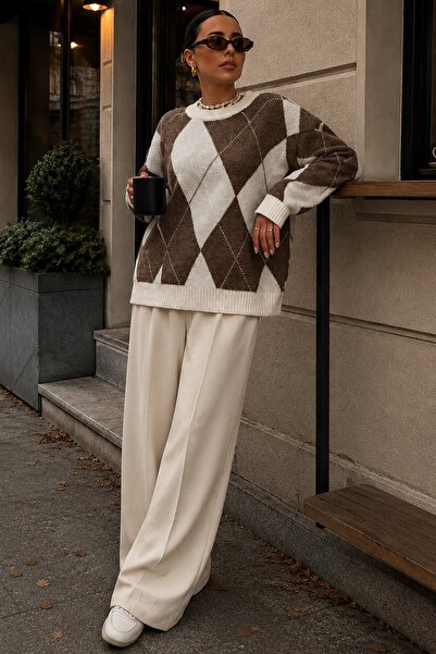 Madmext Ecru Baklava Pattern Women's Knitwear Sweater Mg2190