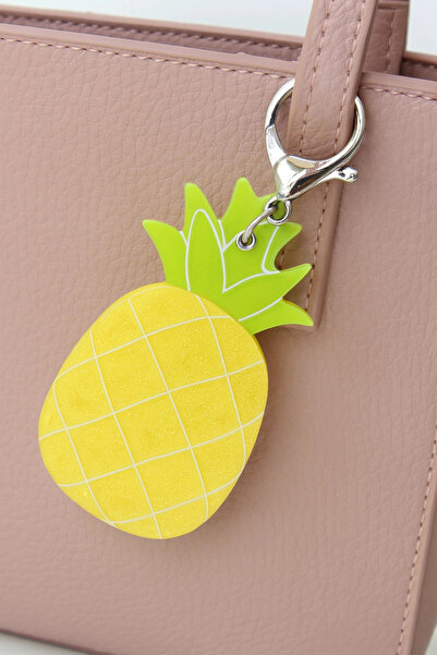 Leo'Stone Ananas Tasarım Meyve Model Aynalı Kadın Çanta Charmı ve Anahtarlık