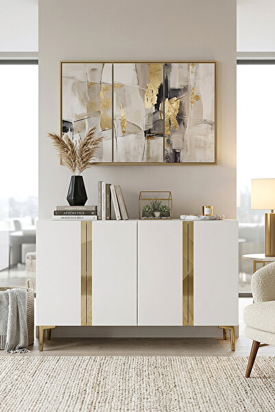 CENEYRA KA1298BG ANKA Konsol ve Tv Sehpası Beyaz-Gold 120cm