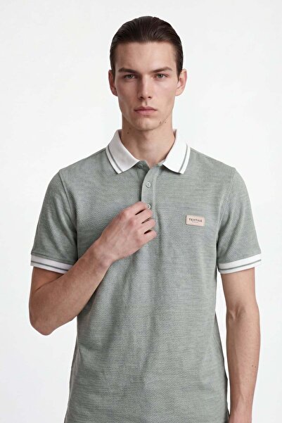 HAKKE Stripe Detailed Polo Collar Men's T-Shirt