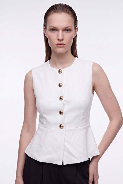 HAKKE Fitted Peplum Detailed Accessory Buttoned Vest