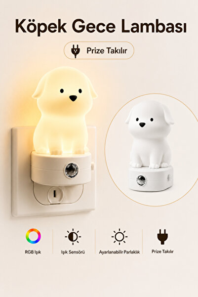 Ayers Çocuklar İçin Işık Sensörlü RGB LED Köpek Figürlü Prize Takılan Akıllı ...