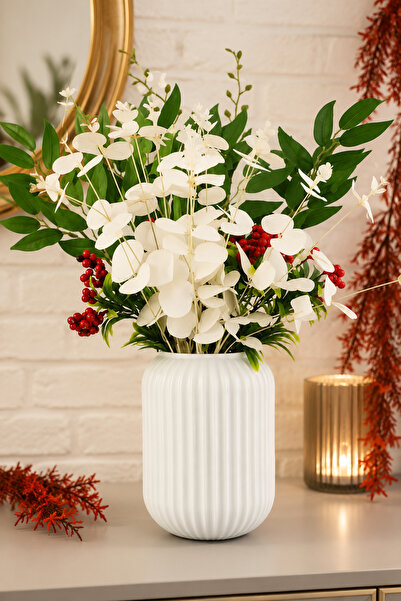 ANGDESİGN Decorative Line Glass Vase White 20 cm •• Home Decoration Trend Vas...