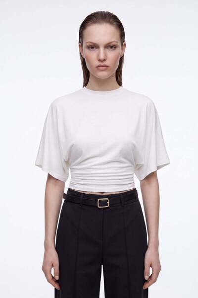 HAKKE Women's fitted crew neck short sleeve blouse