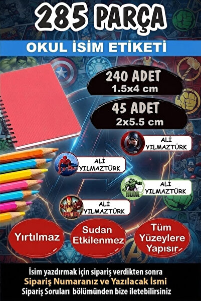 Kt Grup Okul Etiketi Kalem Defter Etiketi Özel Isimli Etiket Süper Kahramanla...