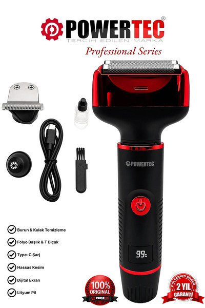 POWERTEC TR-275 3/1 Profesyonel Günlük Sakal Tıraş Makinesi Kulak Temizleme B...