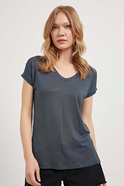Arma Life Women's Loose Summer V-Neck Casual Viscose Smoked T-Shirt
