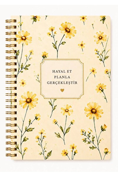 NİORE A5 Gold Spiralli Çizgili Defter 120 sayfa Papatya Desenli – Hayal Et Pl...