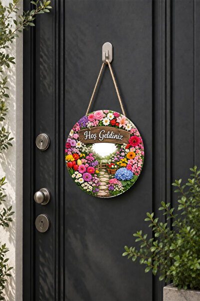 Lucena Flower Garden Themed Welcome Door Ornament Round Door Decoration Wooden