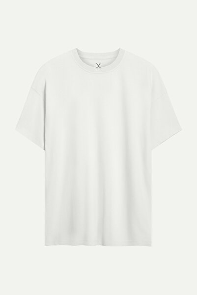 KAFT Beyaz Erkek Oversize / Relax Basic Tişört - %100 Pamuk | (Relax - Off Wh...