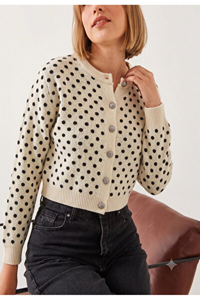 VARENZEA Women's Polka Dot Buttoned Knitwear Cardigan - Luxury Vintage Patter...