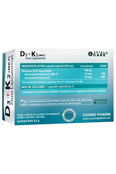 Cosmo Pharm Vitamina D3 K2 Lipozomala – absorbtie ridicata