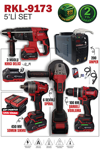RETOOLS RKL-9173 BORDO 5 LI SET (4 LÜ SET + 200 AMPER KAYNAK)