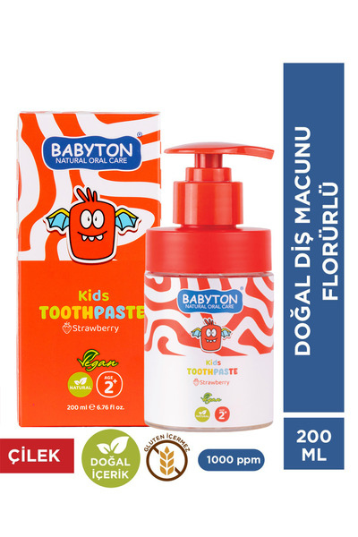 BABYTON Doğal Çilek 2 Yaş ve Üzeri Florürlü Diş Macunu 200 ml