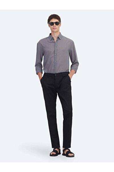 Kip Μαύρο ίσιο υφαντό Jogging Fit Casual βαμβακερό παντελόνι