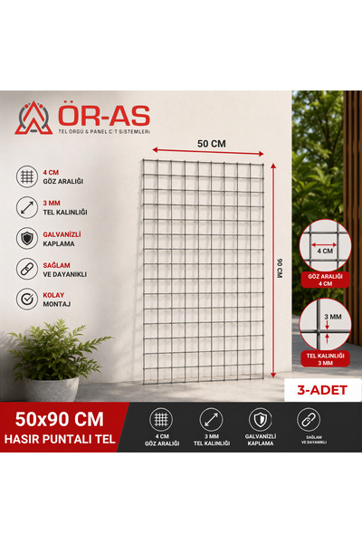 ÖR-AS TEL ÖRGÜ & PANEL ÇİT SİSTEMLERİ Hasır Tel 4 Göz Arası 3mm Kalınlık ( 90...
