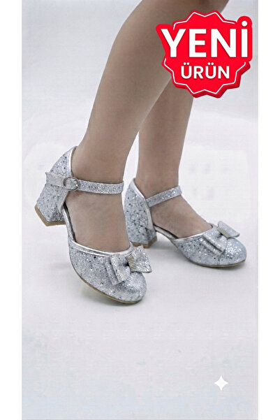 PATİK BEBE Girls' Silver Color Mini-Heel Comfortable Stylish Dress Shoes