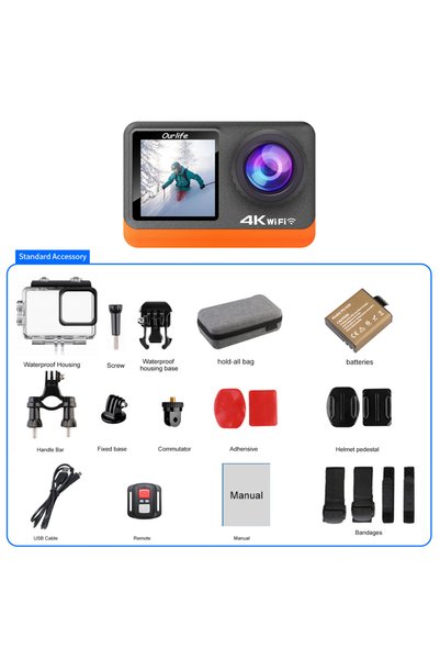choice2 كاميرا أكشن Ourlife 4K60FPS بدون بطاقة MTR80، شاشة لمس IPS 2.0 بوصة، ...