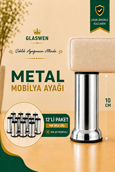 GLASWEN 12 Pcs Metal Support Leg 10 cm Chrome Furniture Sofa Plinth Armchair ...
