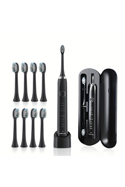 choice2 black Sonic Electric Toothbrush Adults 8 Brush Heads 5 Modes USB Rech...
