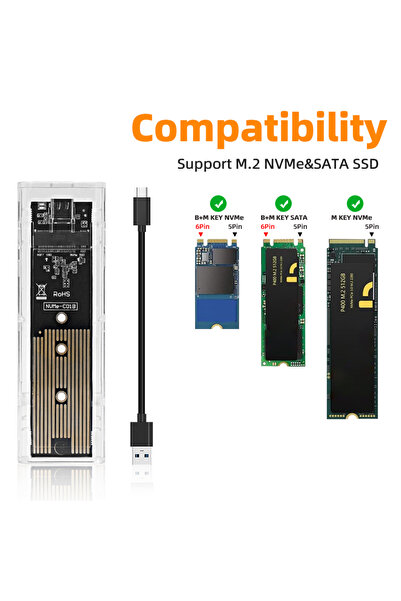 Choice E-NvmeSATA-ONE M.2 NVME PCIe NGFF SATA Dual Protocol SSD Case Clear US...